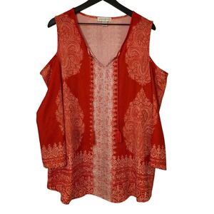 Christopher & Banks XL Paisley Cold Shoulder Blouse Boho Tunic Top